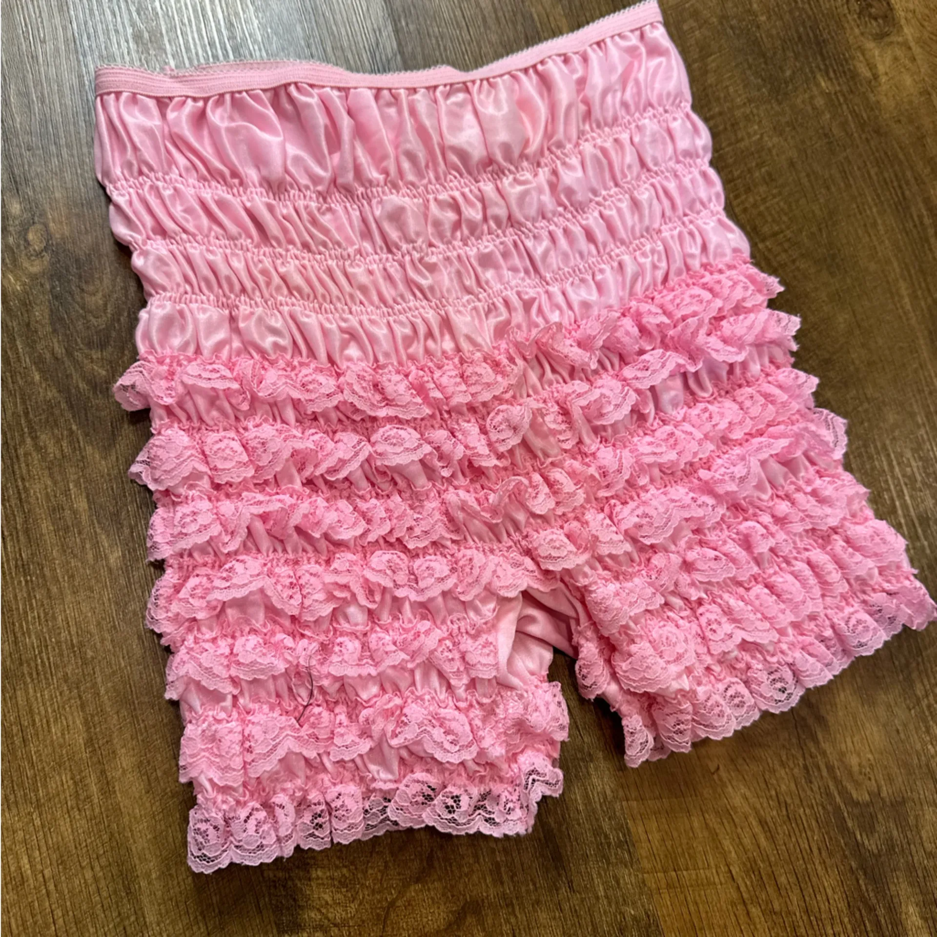 Vtg Fantasia Pink Ruffle Bloomers Shorts Sz Large 80s Stretch High Rise - Image 3