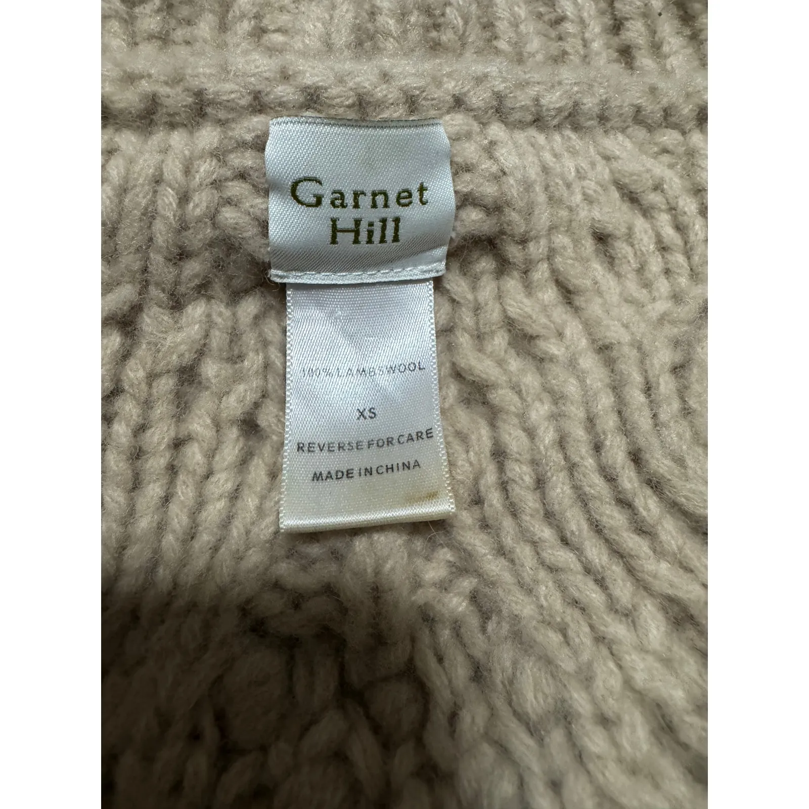 Garnet Hill Chunky Bobble Cable Knit Wool Cardigan Sweater XS Oatmeal - Image 5