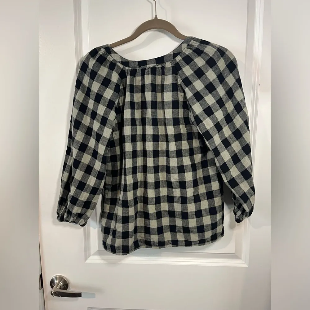 Beach Lunch Lounge Boutique Peplum Style Plaid Sage Button Up Blouse Size XS - Image 4