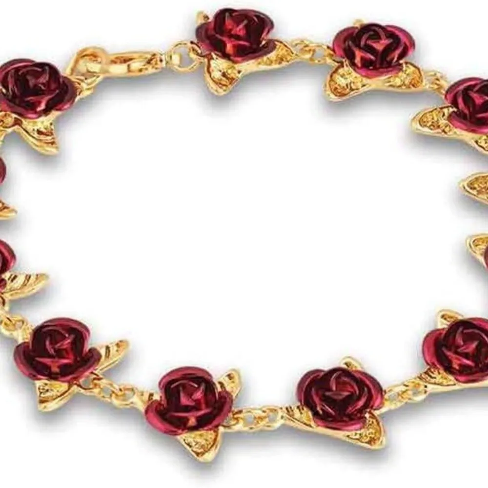 Danbury Mint Dozen Roses Drop Heart Necklace & Dozen Roses Bracelet Set 24k Red - Image 2