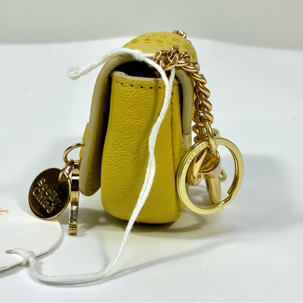 See by Chloe Keyring With Leather Pouch Goat Leather Pure Yellow NEW Gift - Image 13