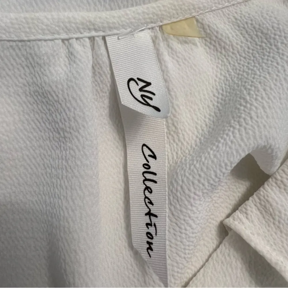 NY Collection Top Ruffles Crepe Long Sleeve White V-Neck Blouse S Work Date Chic - Image 11