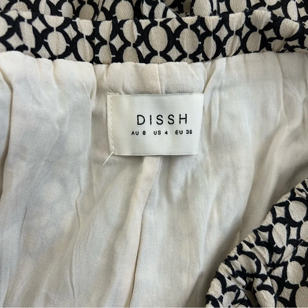 DISSH Mars Black Geometric Print Cream Black High Rise Wide Leg Pants 4 - Image 5