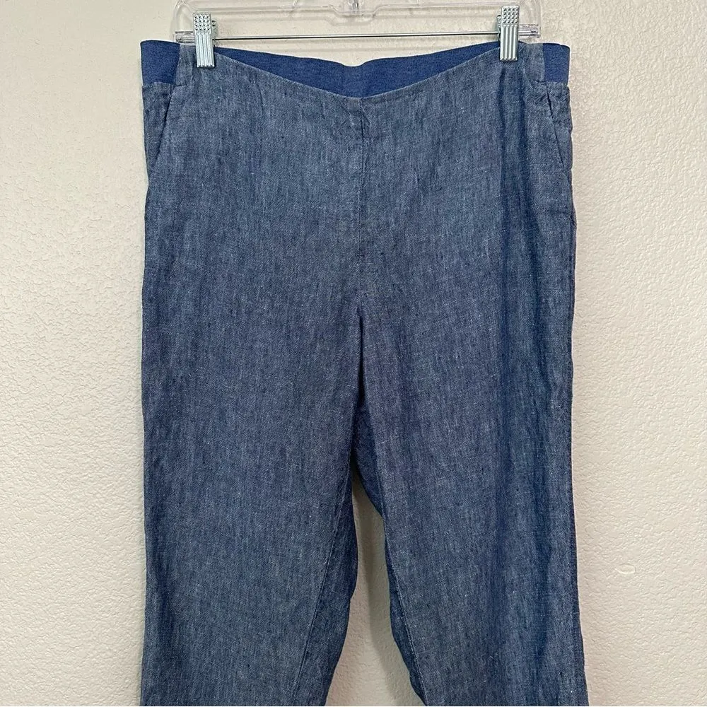 J. Jill 100% Linen Blue Chambray Pull On Ankle Pants - Image 3