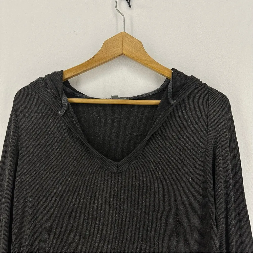 Don’t Ask Why Pullover Hooded Long Sleeve Ribbed V Neck Sweater OS Grey - Image 2