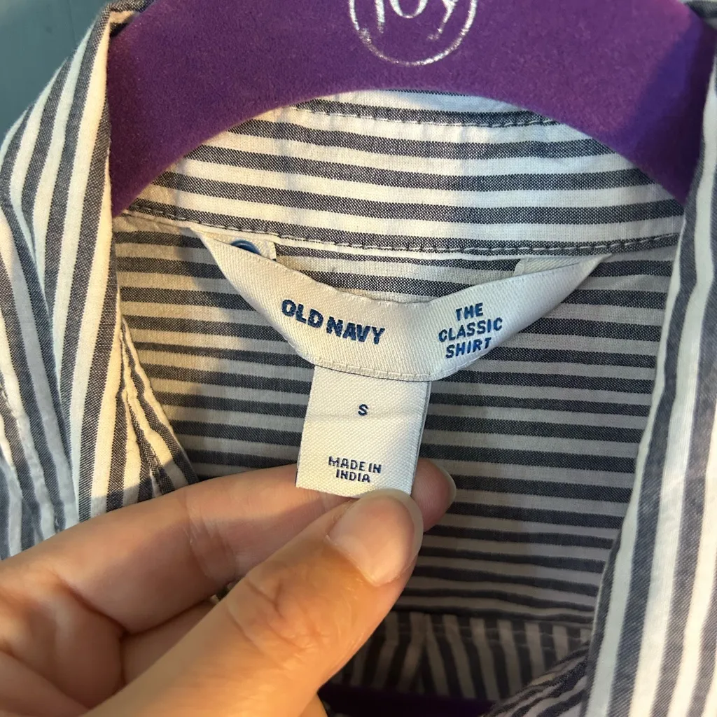 Old Navy Blue and White Striped Button Down Shirt | Women’s Size Small - Image 2