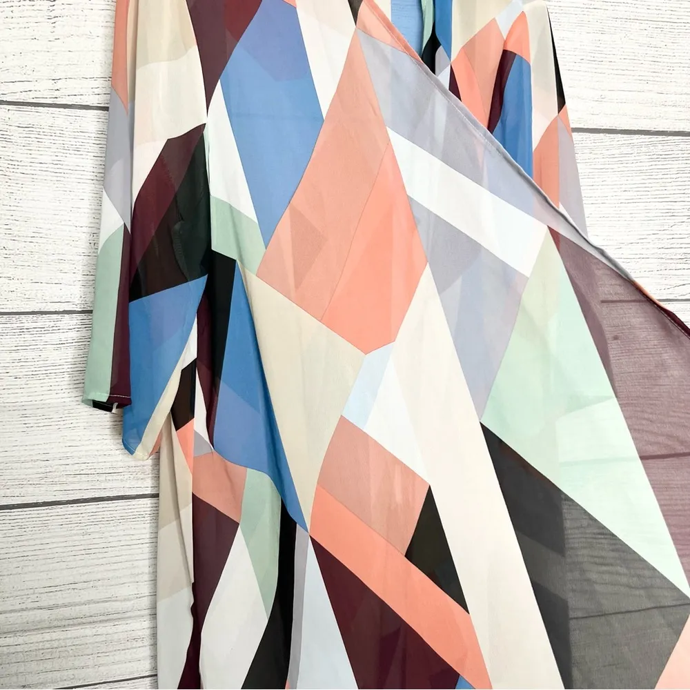 Torrid Multicolor Geometric Chiffon Hi-Lo Duster Kimono Size Medium/ Large - Image 5