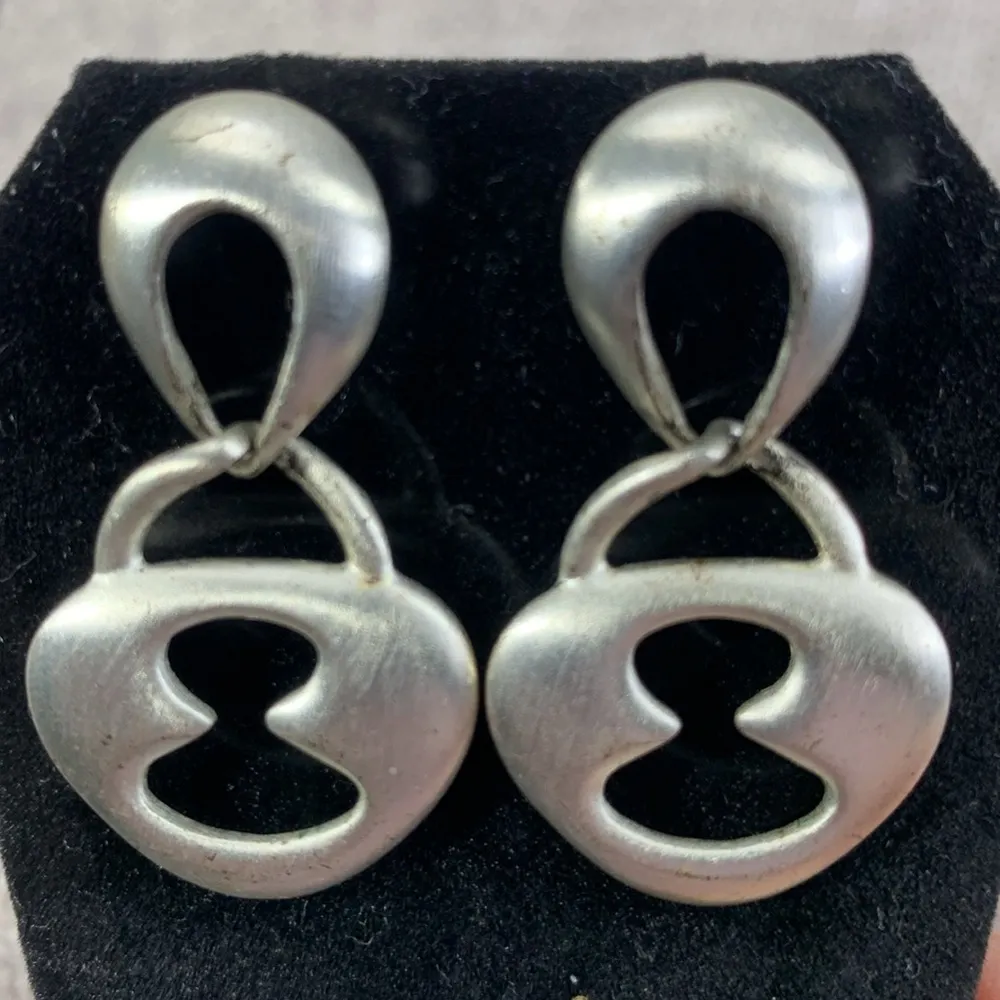 Napier Vintage Matte Brushed Silver Dangle Earrings - Image 3