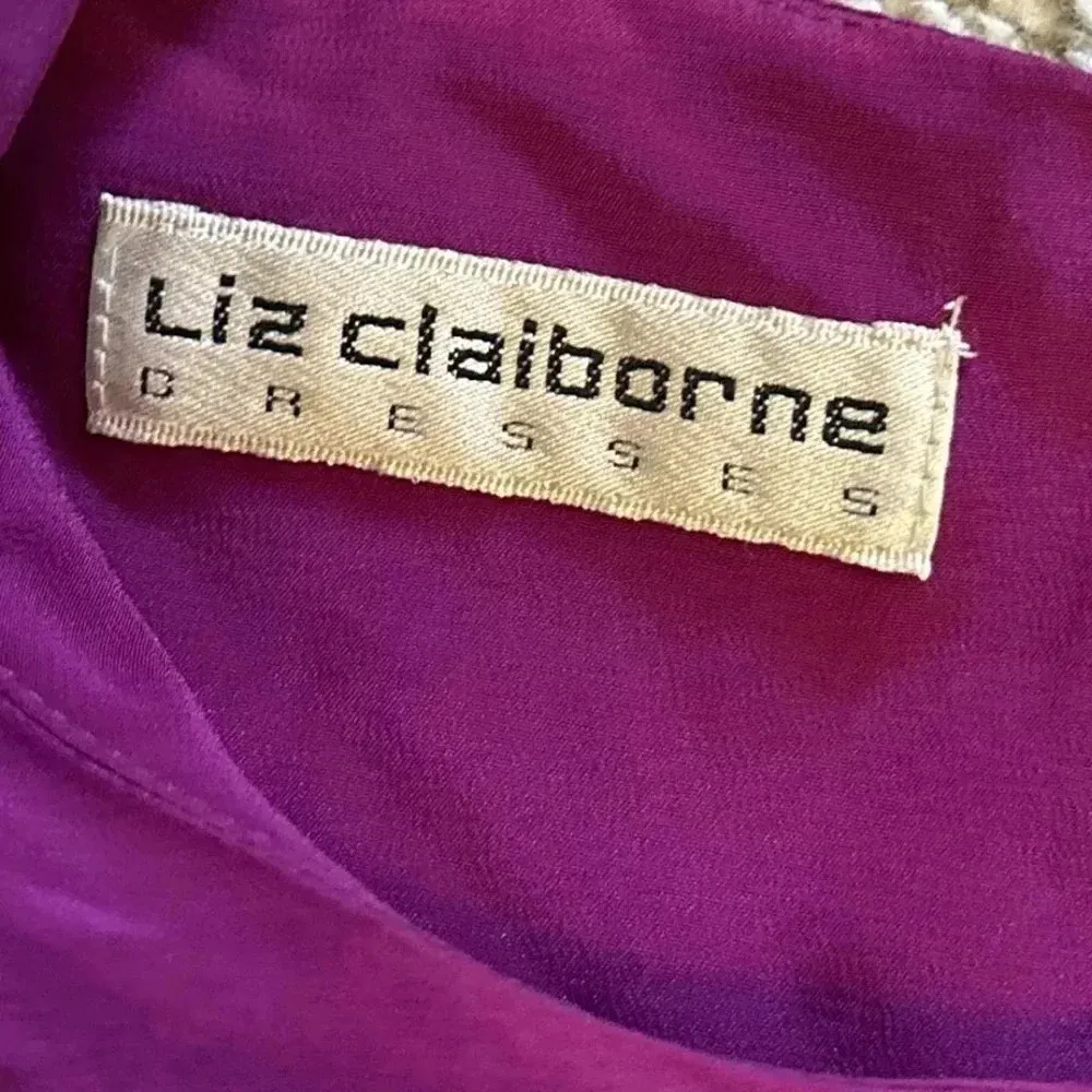 Vintage Liz Claiborne 90s 100% Silk Dark Pink Fuchsia Sheath Dress Size 8 Medium - Image 3