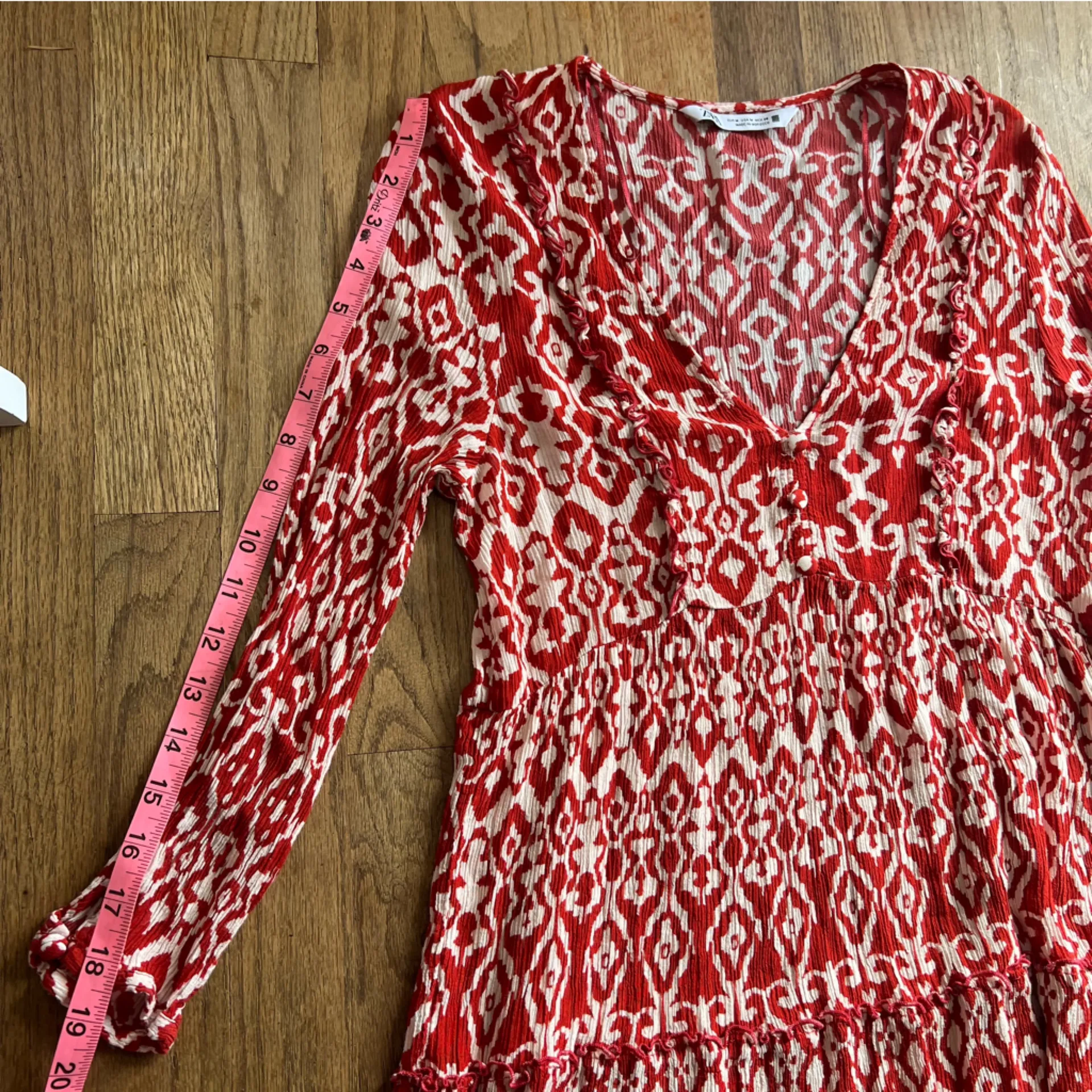 ZARA Floral Print Button Mini Dress Long Sleeve Ruffles Female Casual V neck M - Image 6