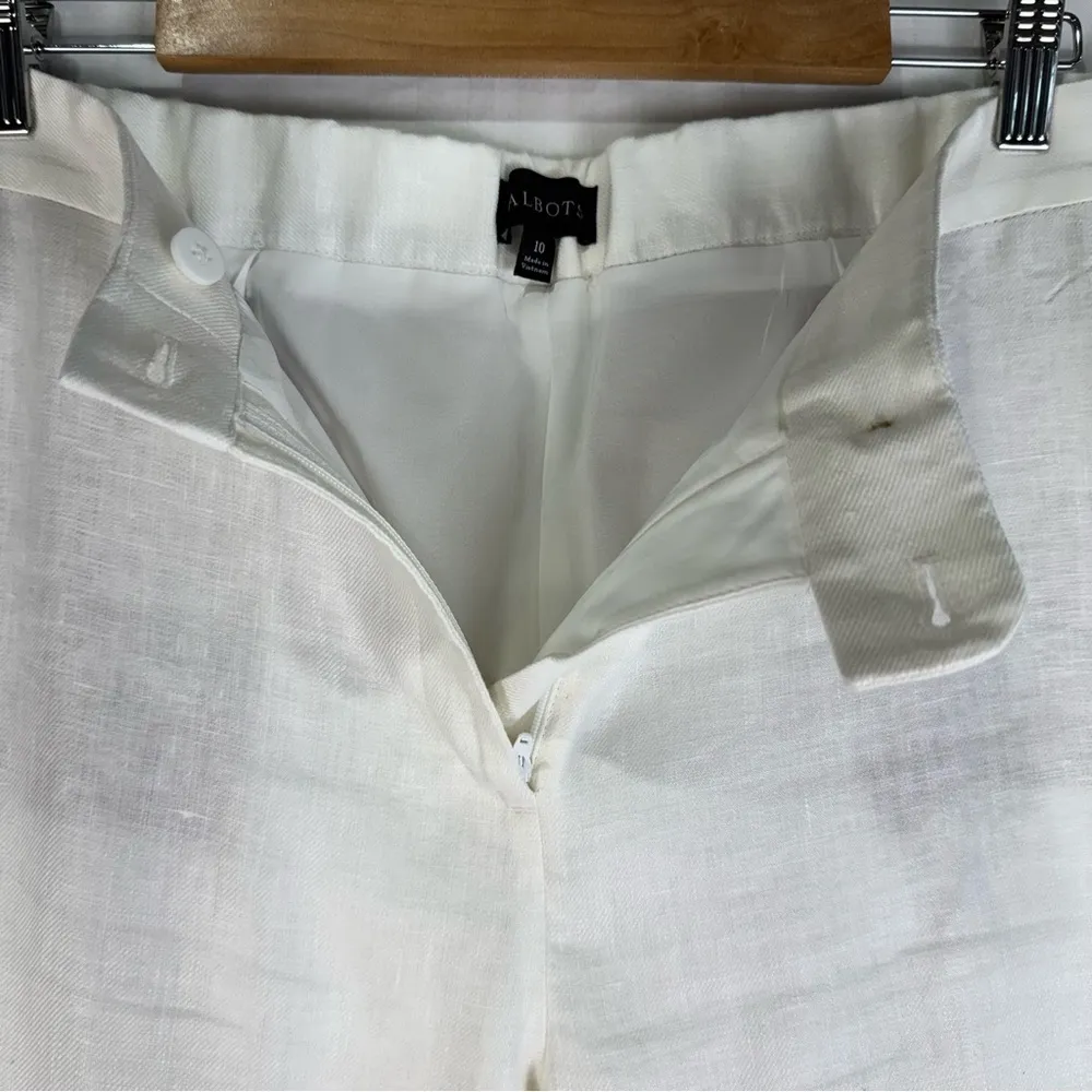 Talbots White Linen Cropped Pants Women’s Size 10 Nautical Coastal Preppy Core - Image 2