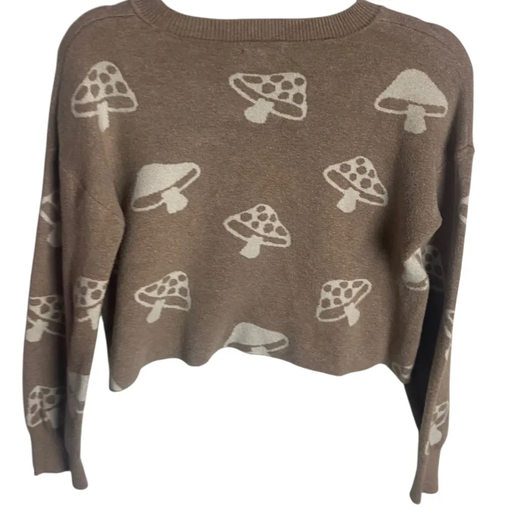 Hippie Rose Size Small Cropped Mushroom Sweater Brown Fairy Casual Neutral Boxy - Image 2