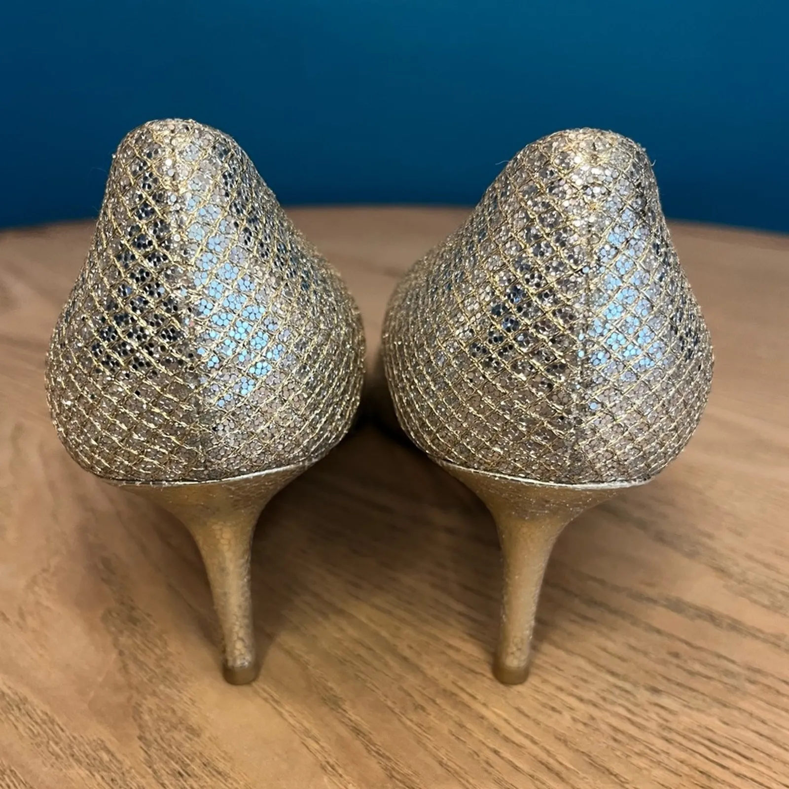Jimmy Choo Isabel Peep Toe Mid Heel Pumps Sparkle Glitter Size 39.5 Women’s 9.5 - Image 3