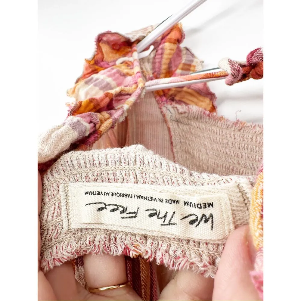 Free People We The Free Siena Smocked Ruffled Plaid Top Size Medium - Image 4