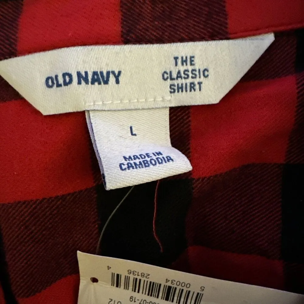 Women's Sz Large Red Black Flannel Plaid Long Sleeve Classic Fit Shirt - Image 3