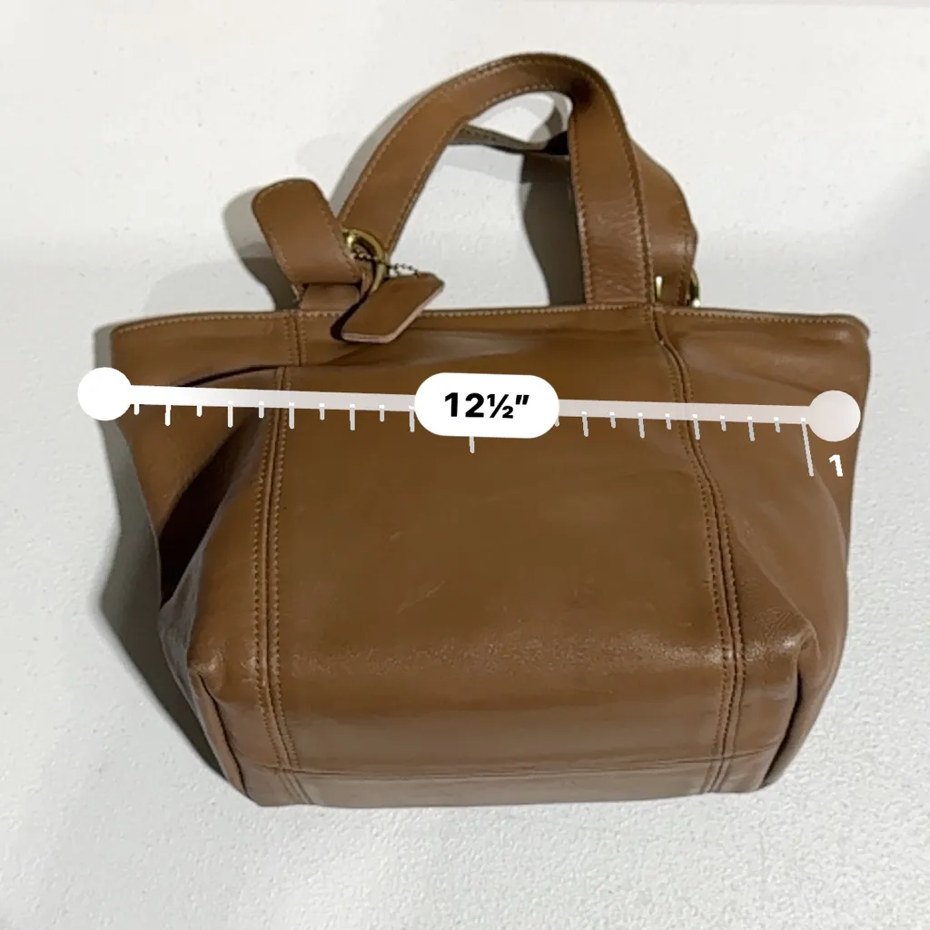 Vintage Coach Bag Brown Leather Putty Taupe Hobo Bucket Purse Grain Leather Read Tan - Image 3