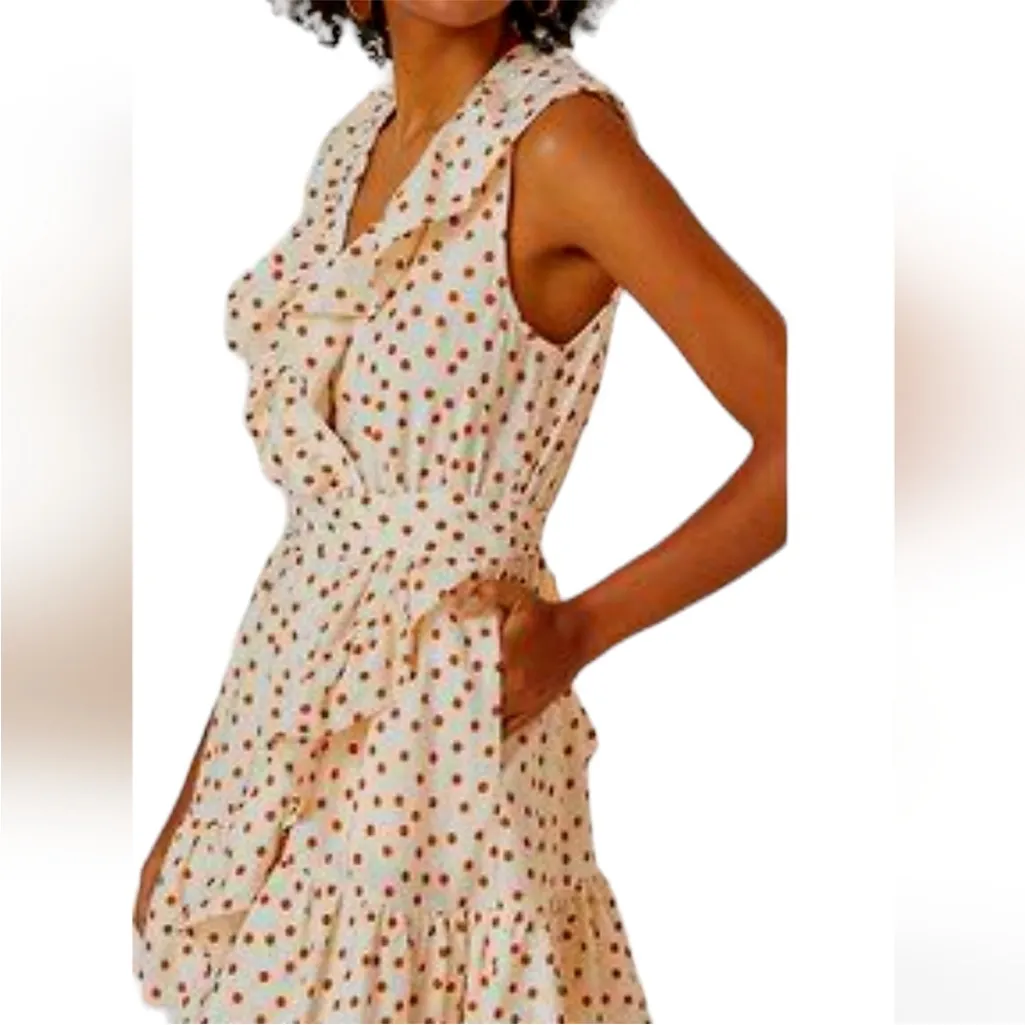 Maeve Anthropology Cream and Rust Polka-dot Ruffled Tie Waist Mini Dress.‎ - Image 4