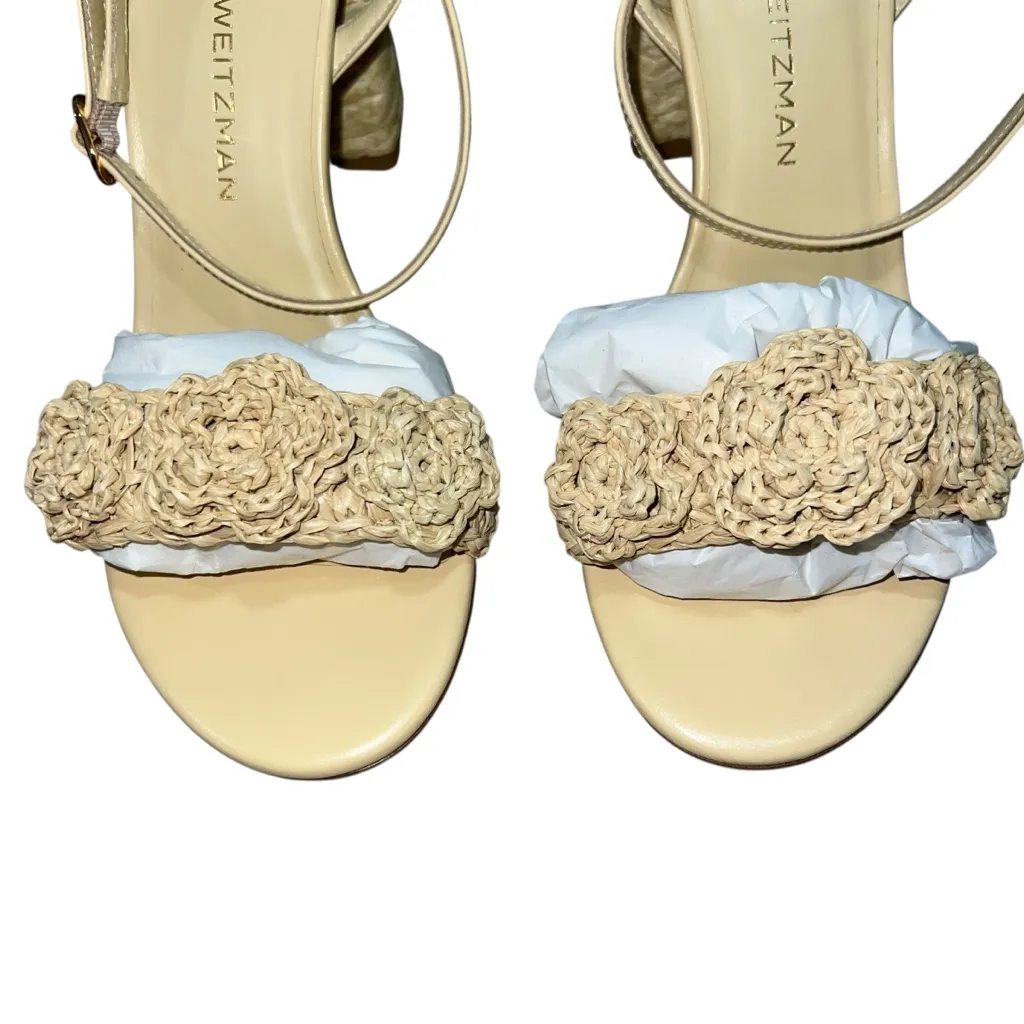 NEW NIB Stuart Weitzman Magnolia Block Heel Sandals 85mm Natural Tonal Raffia - Image 4