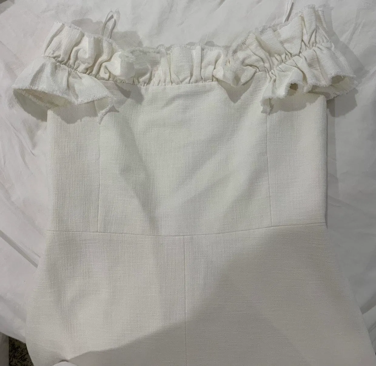 White Off Shoulder Dress - Ruffle - Image 6