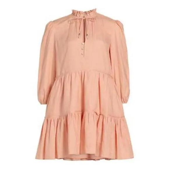 Veronica Beard Hawken Tiered‎ Linen Minidress Size 8 Pink Babydoll - Image 4