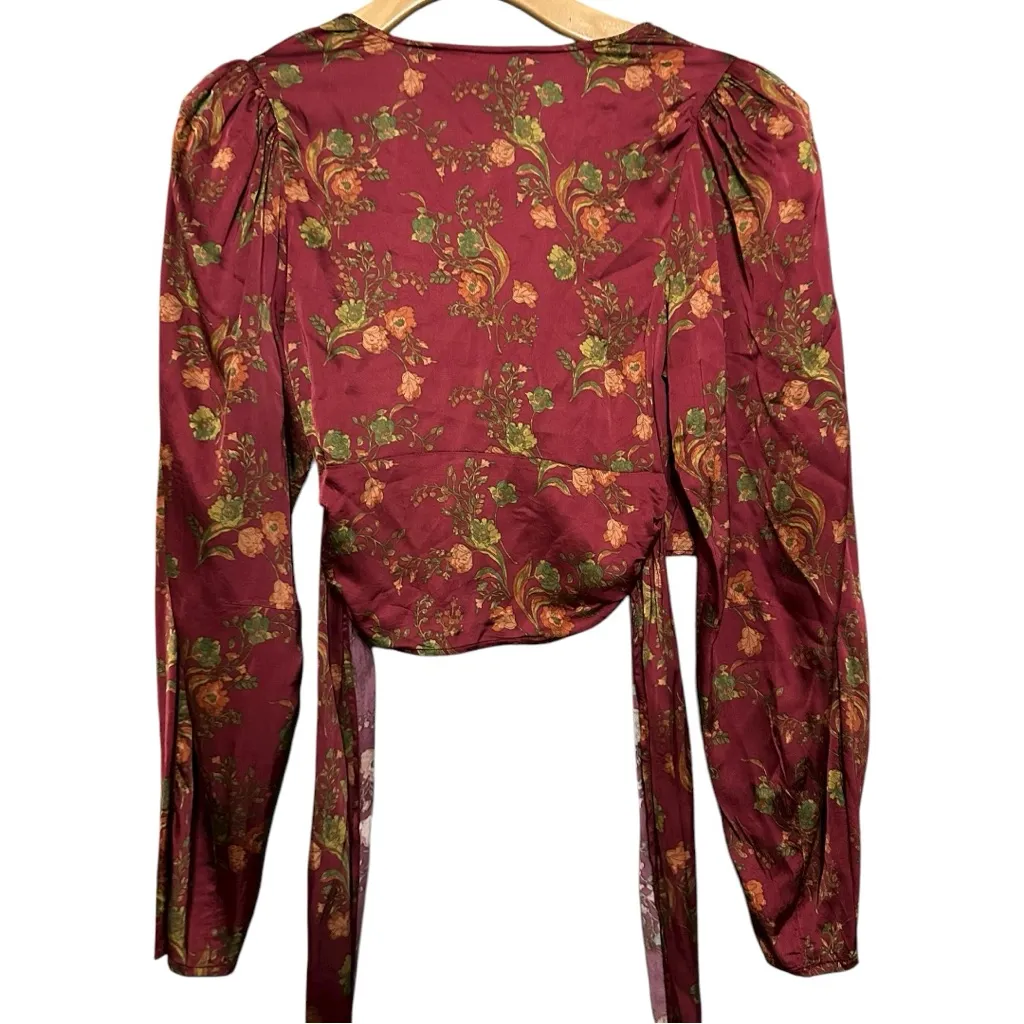 House of Harlow 1960 Women’s Size S Red Floral Multi Alaia Cropped Wrap Blouse - Image 5