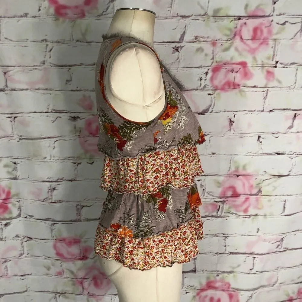 🔥 5 for 25🔥 Ric rac montage sleeveless mixed print tiered top - Image 3