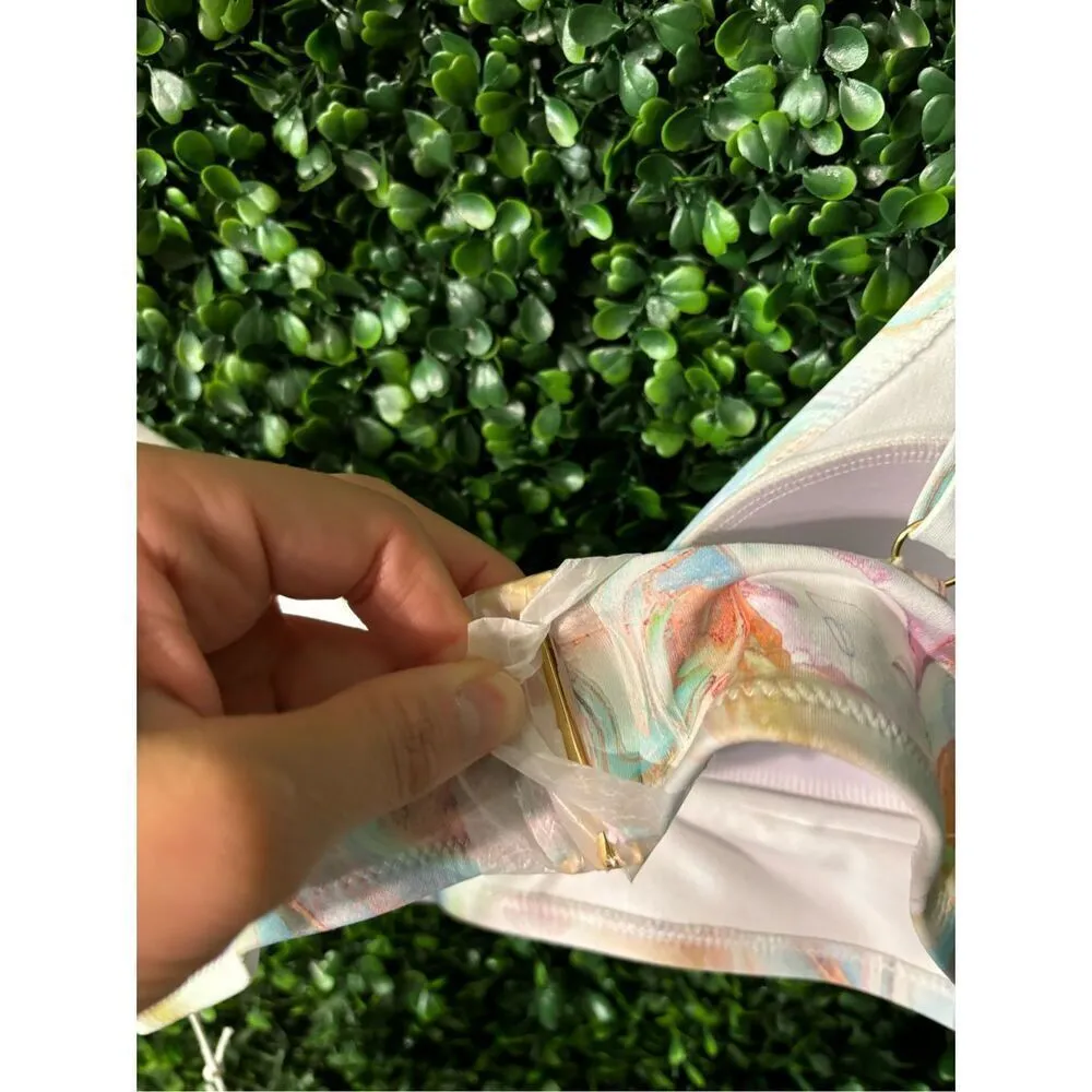 Johnny Was Calme White and Multicolor Bikini Top Adjustable Straps Size Small NW - Image 5