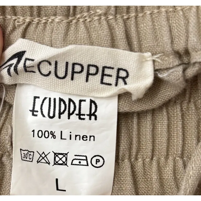 Linen Lagenlook Lagom Tan Wide Leg Crop Pants Classic Capsule Resort Cruise Sz L Size L - Image 4