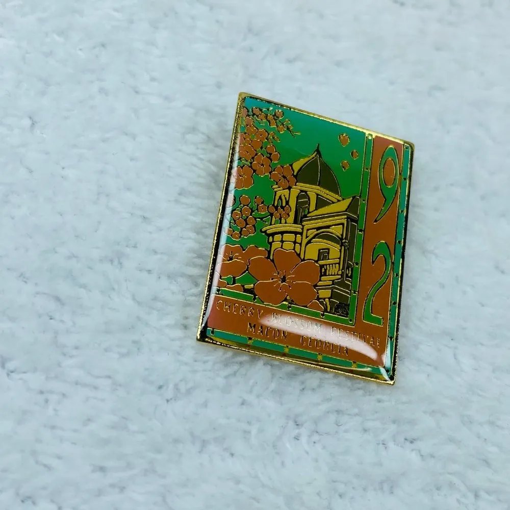Cherry Blossom Festival 1992 Macon Georgia Vintage Tie Tack Lapel Pin Brooch - Image 2