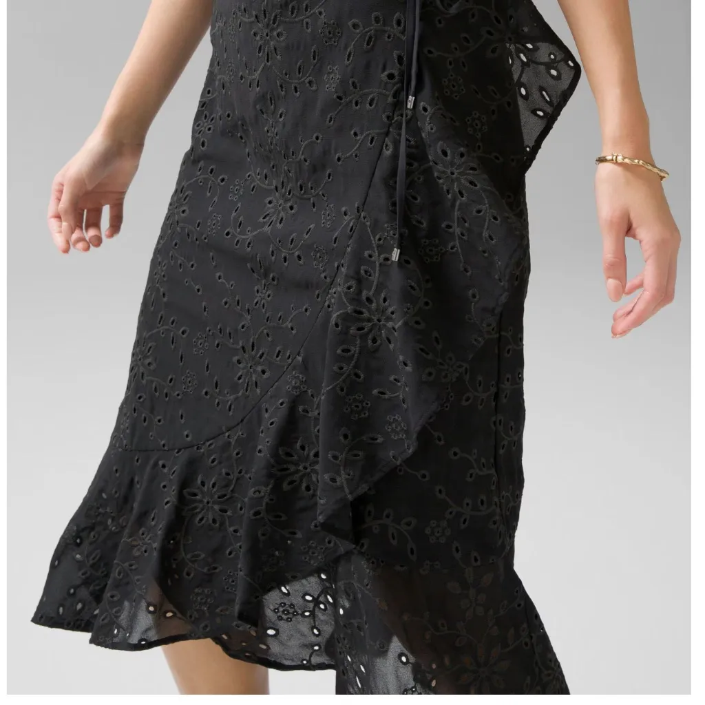 WHBM Eyelet Ruffle Wrap Dress in Black sz 4 NWT - Image 3