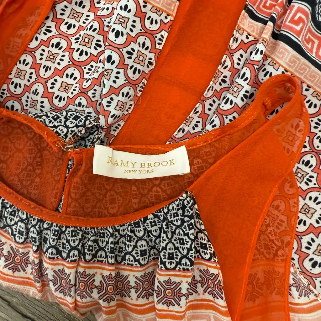 Rant Brooks orange and blue printed silk dress size medium‎ - Image 6