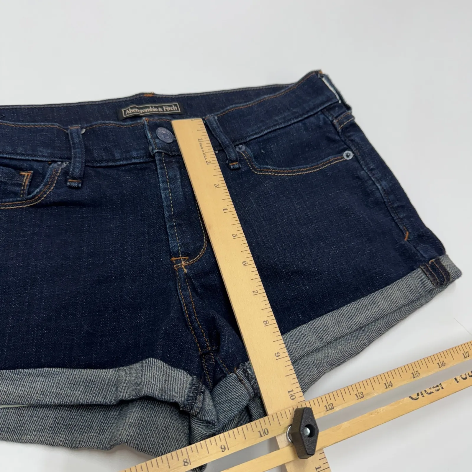 Abercrombie Fitch Shorts Womens Size 27 Blue Dark Wash Denim Jean Cuffed Rolled - Image 7