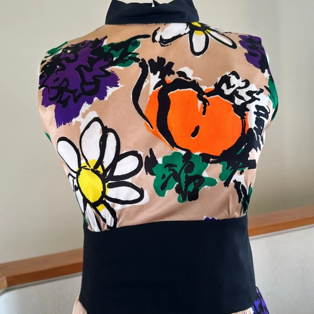 Vintage Floral Mock Neck Dress | 70s Flower Power Hippie Dress Orange - Image 15