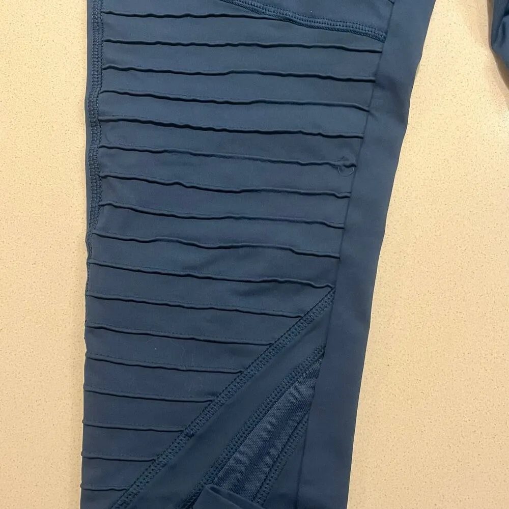 Aerie Small Chill Play Move Moto Mesh Leggings Pants Blue Mid Rise Elastic Waist - Image 4
