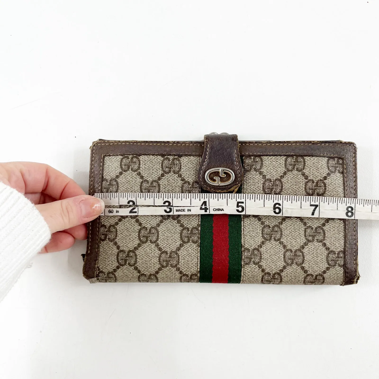 Gucci Vintage GG Supreme Web Long Trifold Wallet French Purse Brown - Image 14