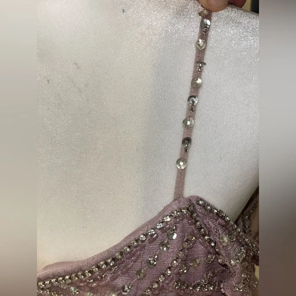 Aspeed Pink Ruffled Layered Off Shoulder Beaded Short Gown Semi-Open Back L - Image 6