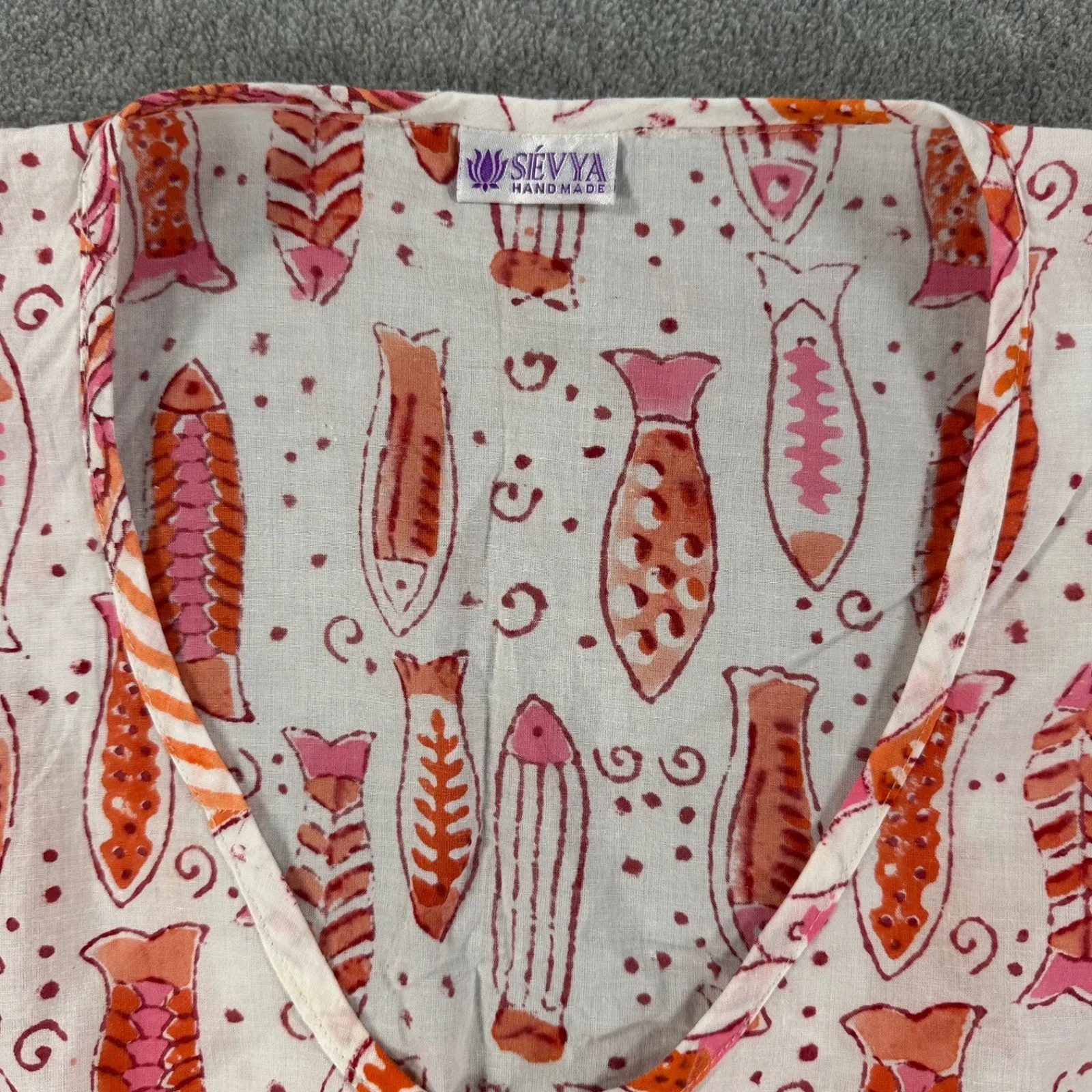 Sievya Coverup Swim Tunic Pink Fish Travel Resort Beach Drawstring Cotton Size undefined - Image 3