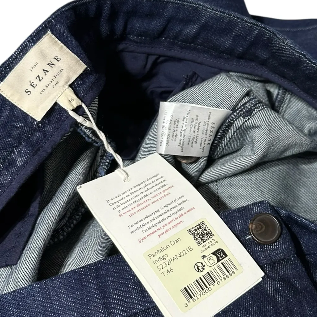 Sézane  Dan Straight Wide Leg Pants, Indigo, FR46/US14 - Image 8