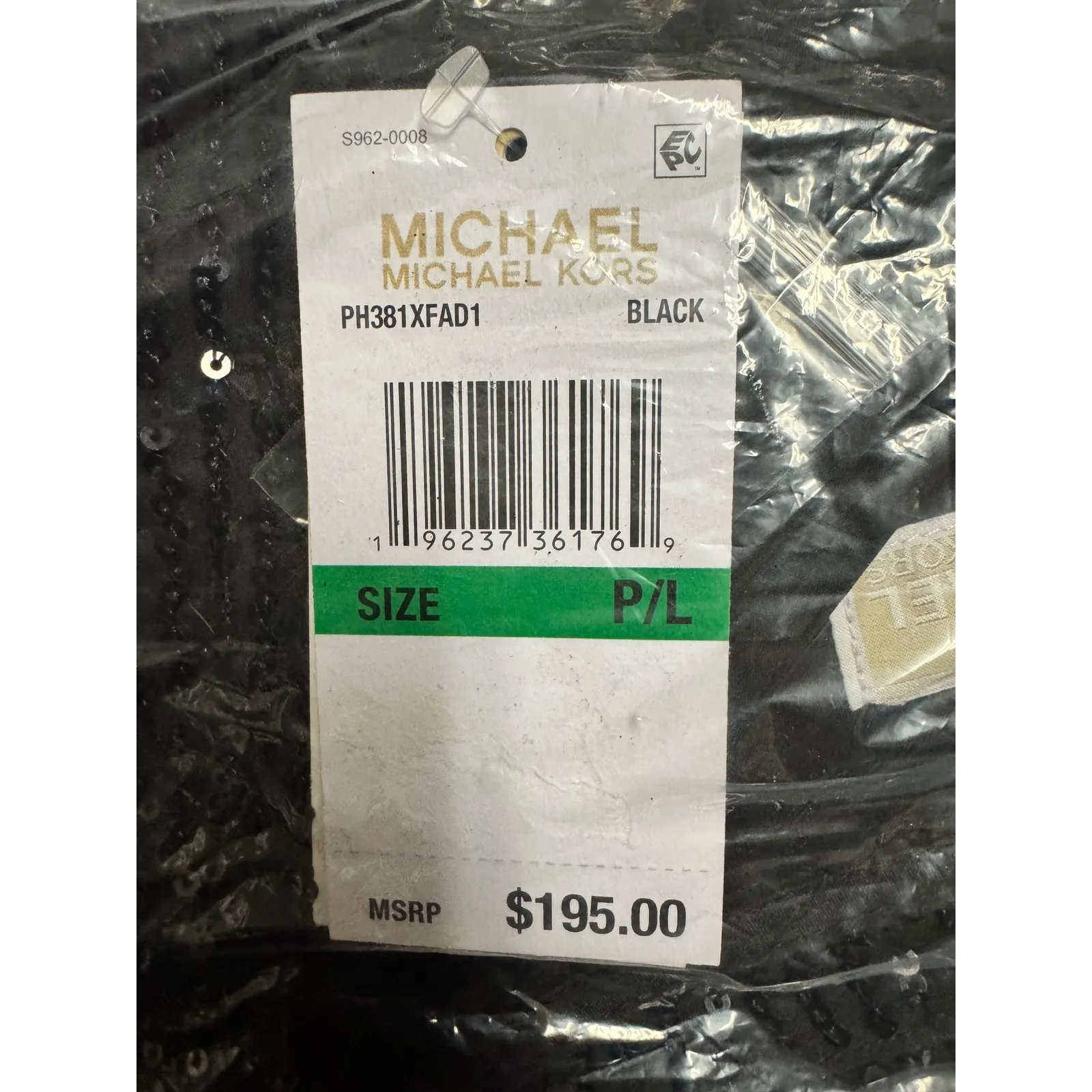 MICHAEL KORS Black Sequin V Neck Long Sleeve Smocked Waist Women's size P/L - Image 8