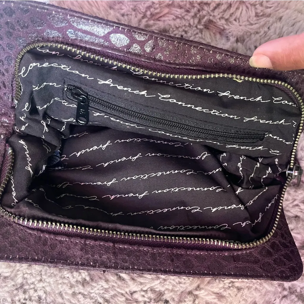 Purple Textured Leather Wristlet with Zipper Closure - Image 4
