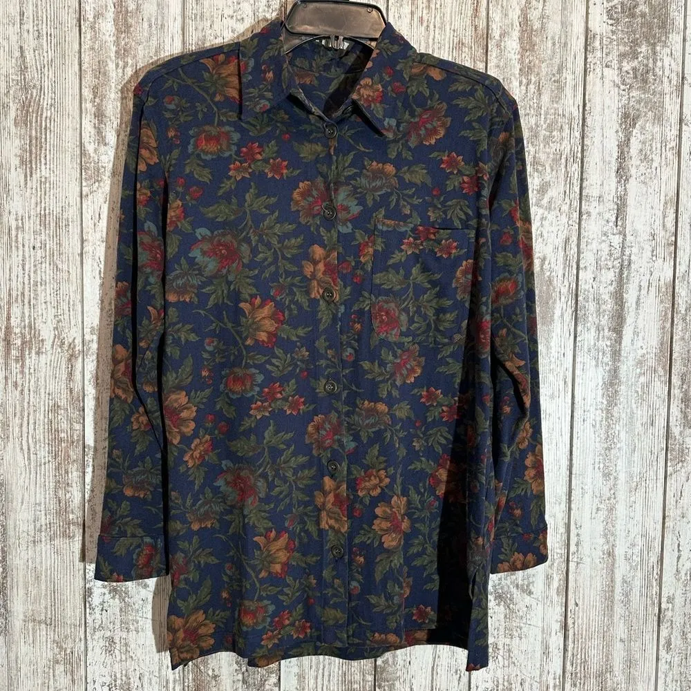 Vintage 80’s Floral Flannel Button Up Shirt NEW Petite Medium Capacity Petites Blue Size undefined - Image 2