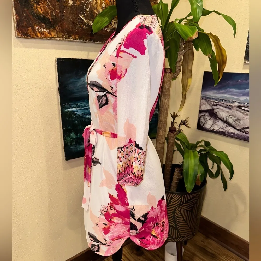 EUC FIG & FLOWER Anthropology Pink  Floral Print Top 3/4 Sleeve Sz S - Image 10