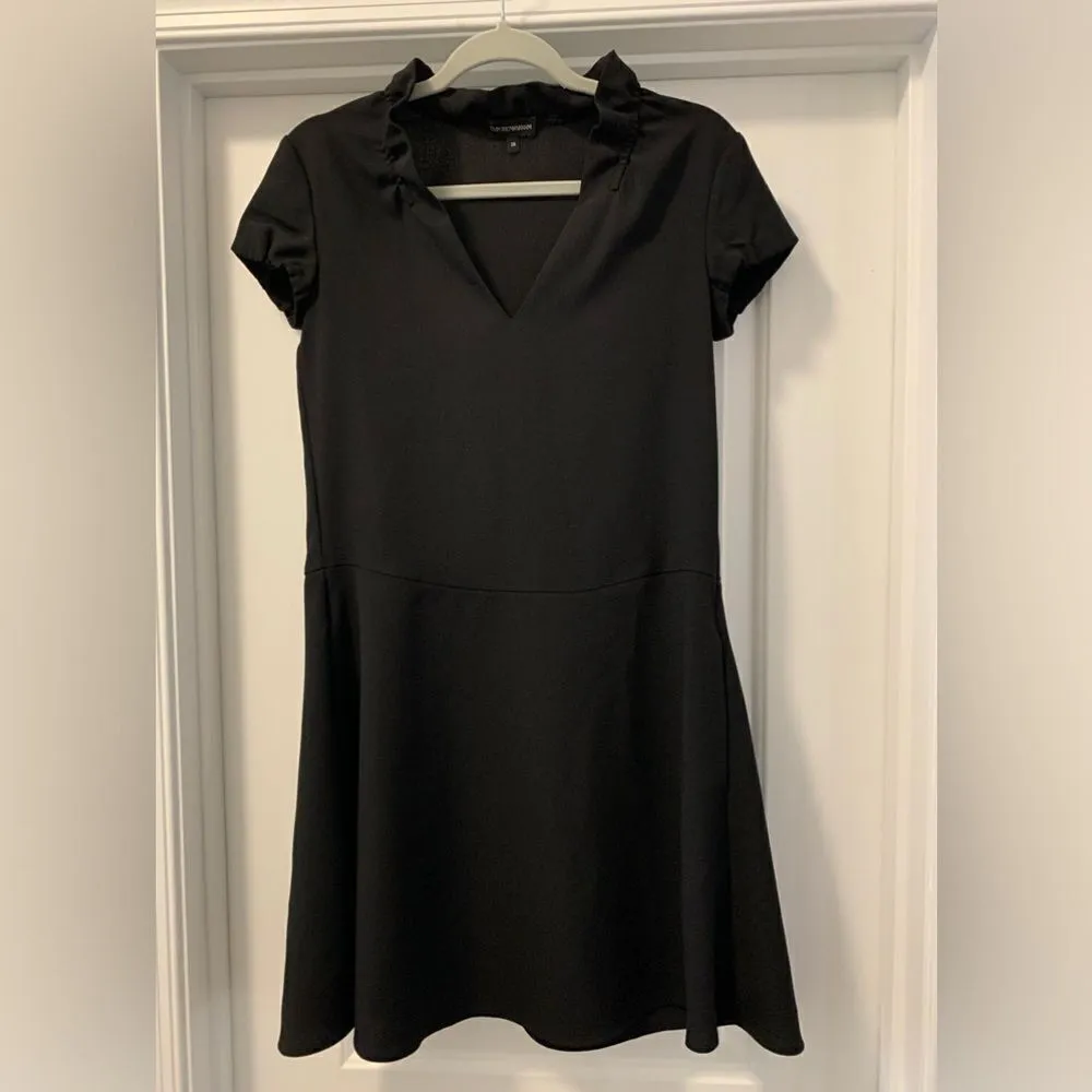 Emporio Armani Vestito Crepe Frills Basic Black Mini Dress Size 38 - Image 7