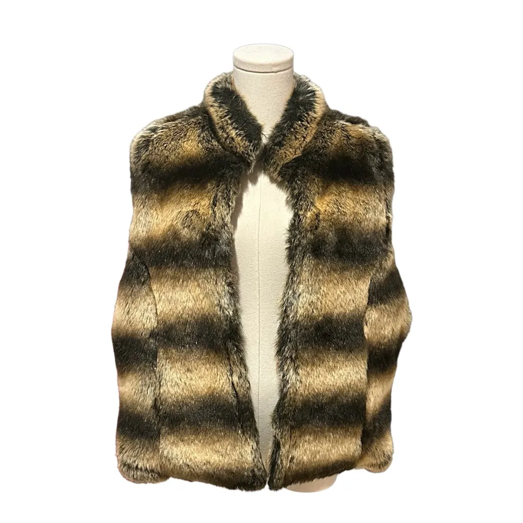 Dimri Women's XL Faux Fur Fully Lined Vest Striped Brown High Neck Mink - Image 5