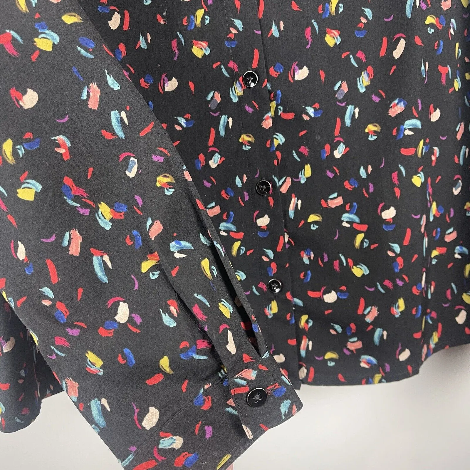 CAbi Ferris Top Blouse Large Black Multi Color Rainbow Printed Button Down 3423‎ - Image 5