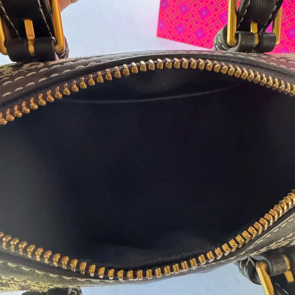 Tory Burch Petite T Monogram Barrel Bag. Blue - Image 8