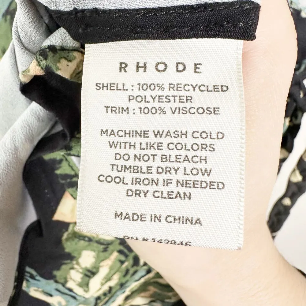 Rhode Womens Ella Mini Dress Leaves Print Long Sleeve Belted Black Green Size M Size M - Image 11