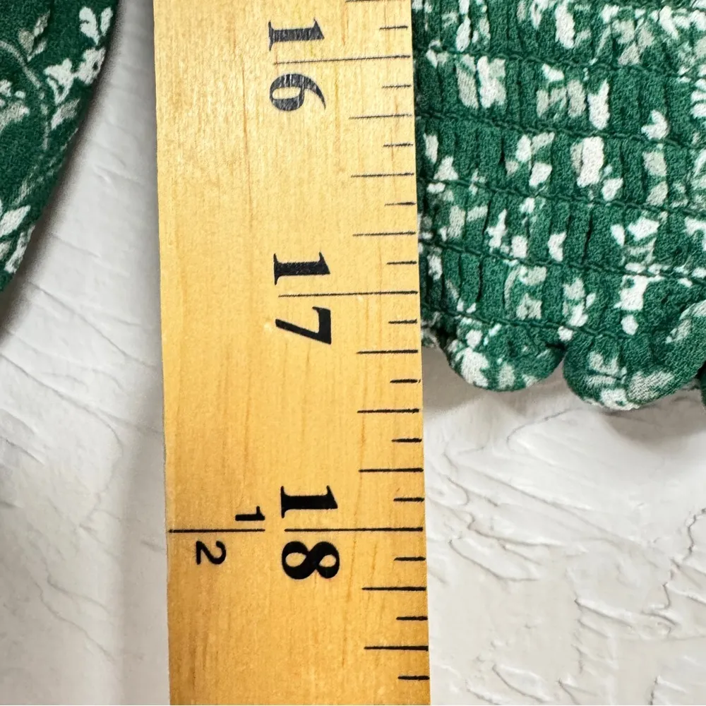 Reformation Green Ditsy Floral Smocked Blouse Womens M Summer Sheer Sleeve Boho - Image 8