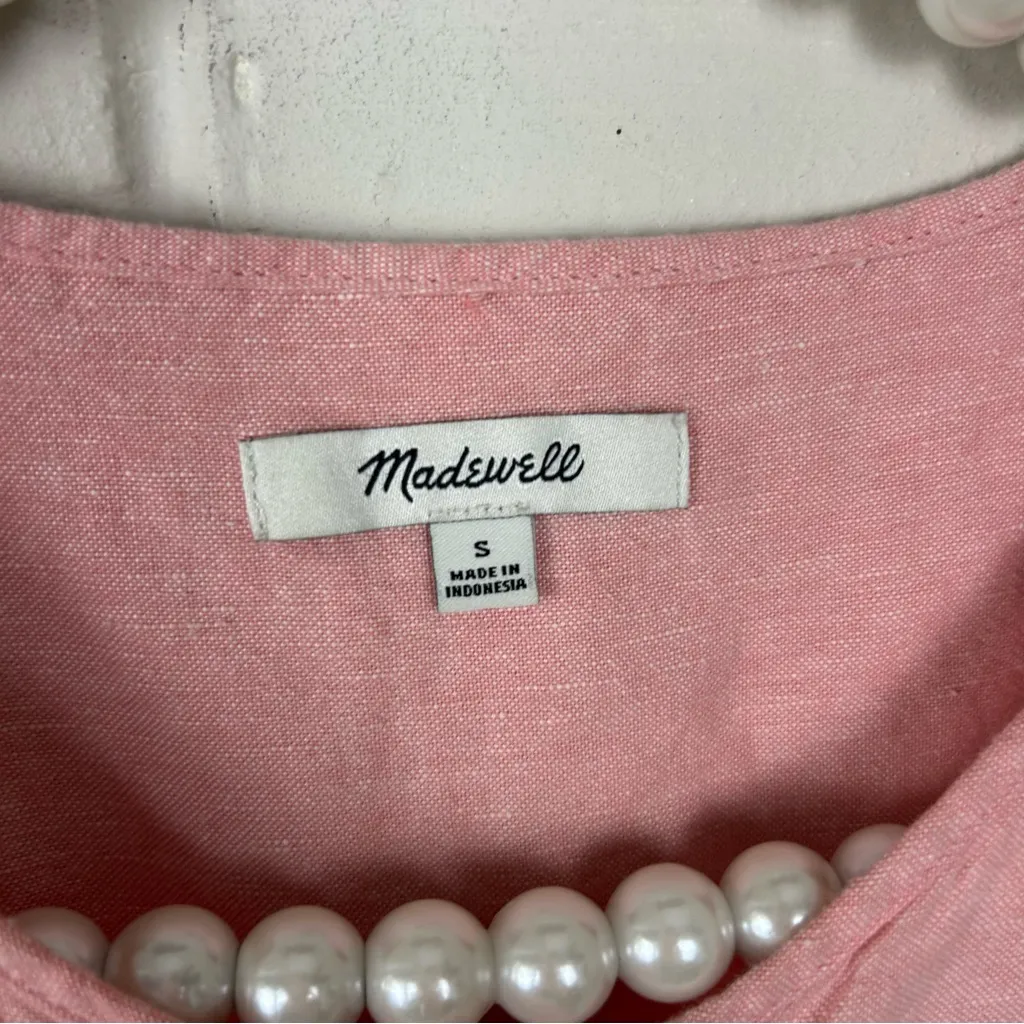 Madewell Pink Linen Puff Sleeve Waist Tie Jumpsuit Size S - Image 9