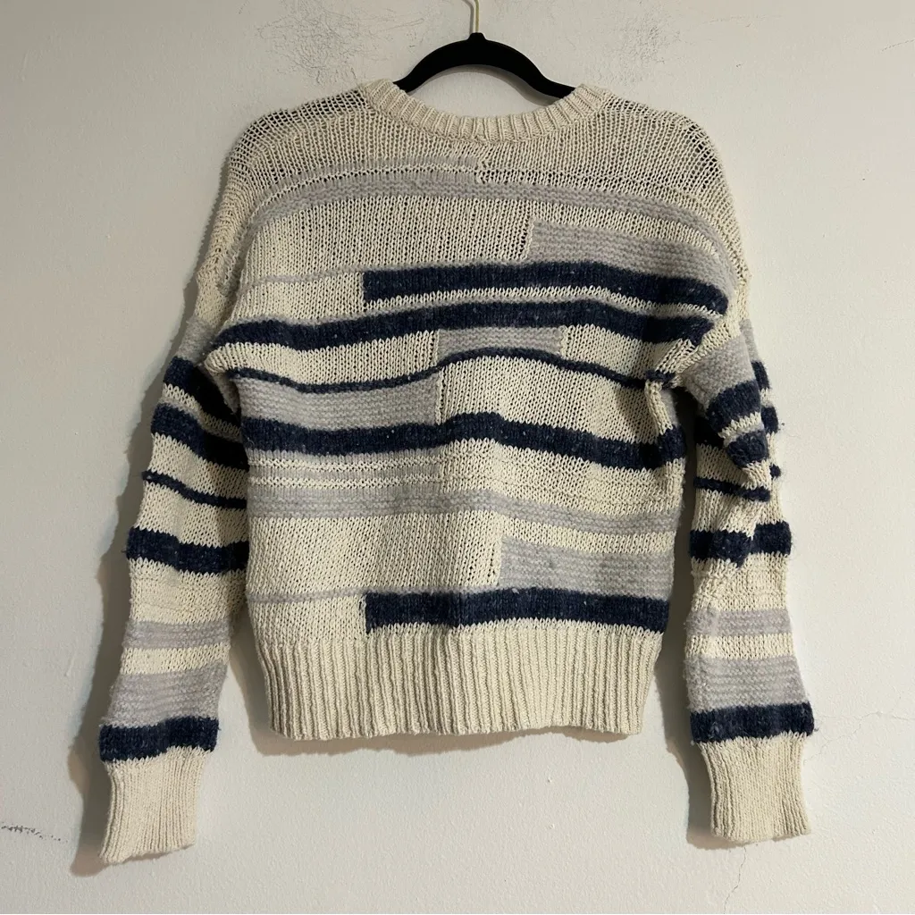 Madewell Grandover Bobble Pullover Blue White Sweater Size Medium - Image 7